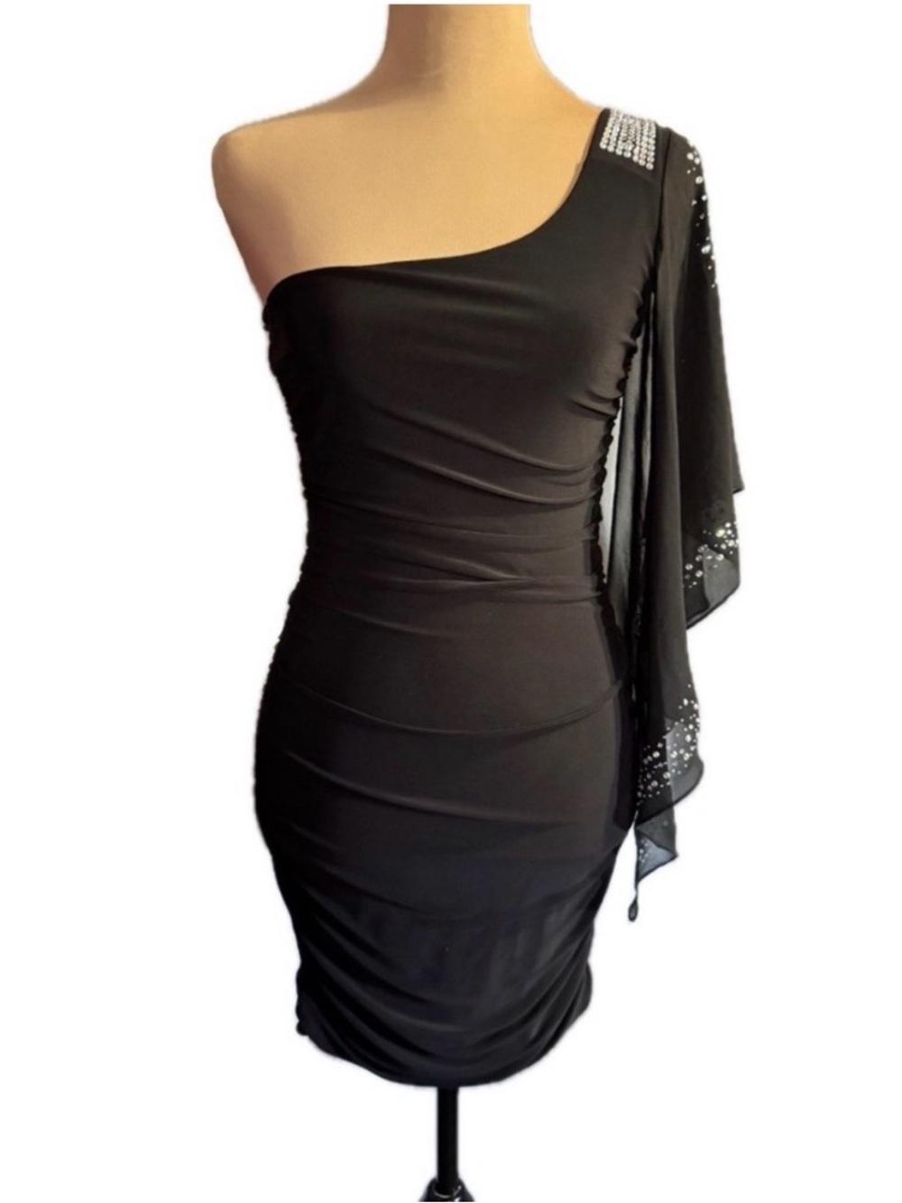 Deb Black Bodycon One-shoulder bling dress